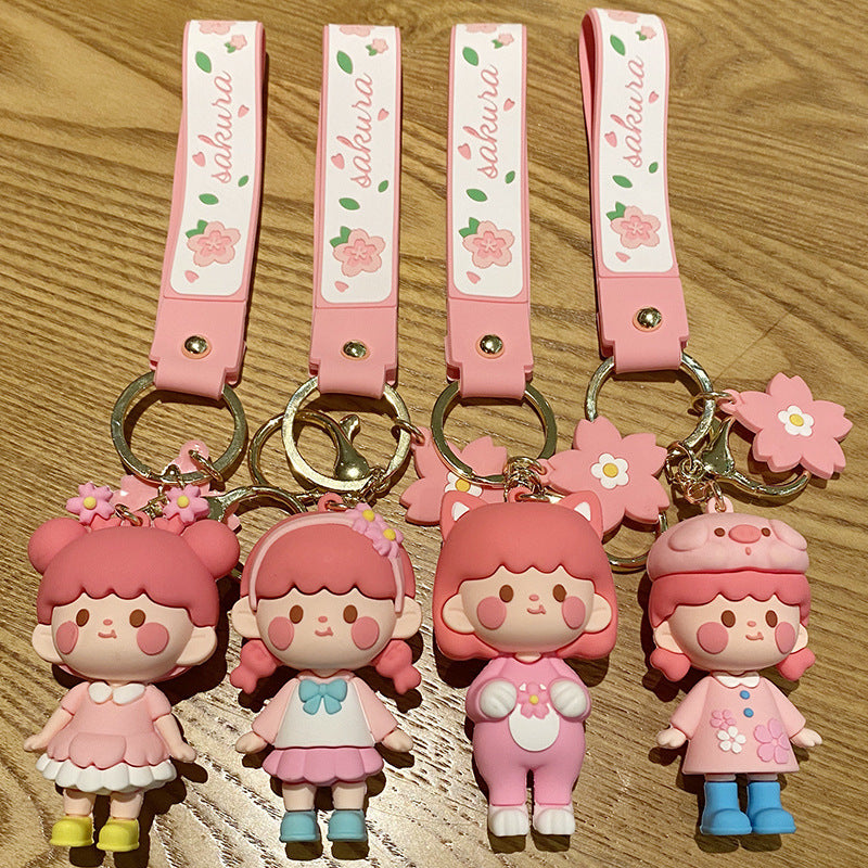 New Design Cute Cherry Blossom Girl Doll Key Chains