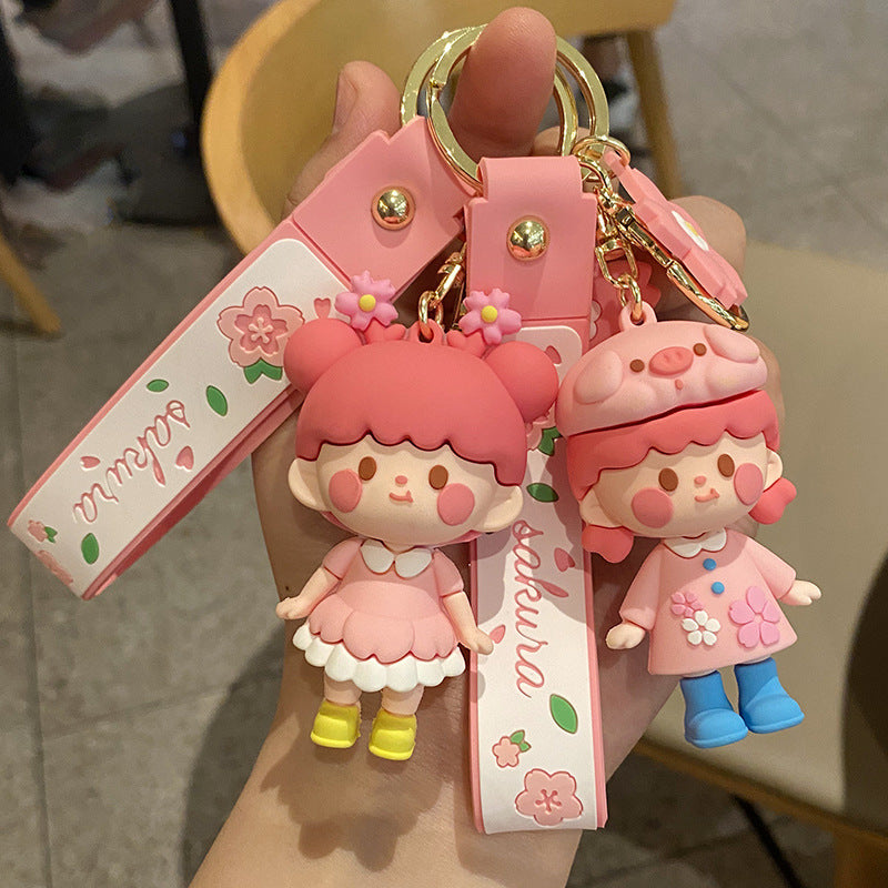 New Design Cute Cherry Blossom Girl Doll Key Chains