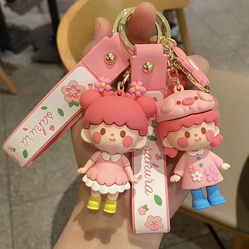 New Design Cute Cherry Blossom Girl Doll Key Chains