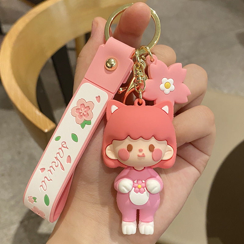 New Design Cute Cherry Blossom Girl Doll Key Chains