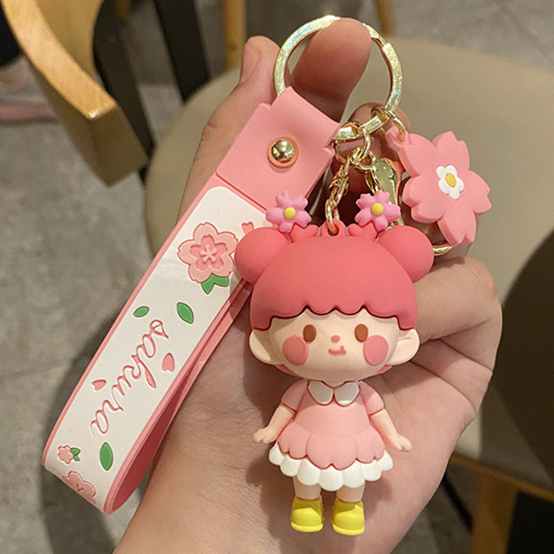 New Design Cute Cherry Blossom Girl Doll Key Chains