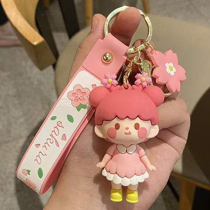New Design Cute Cherry Blossom Girl Doll Key Chains